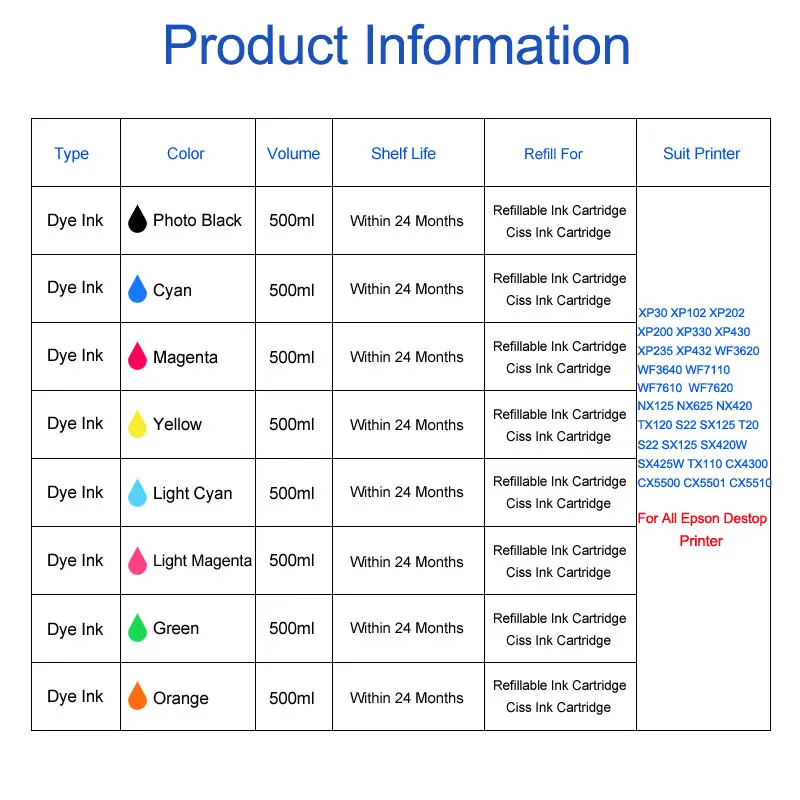 500 мл/бутылка Универсальный краска для заправки контейнер с чернилами принтера
