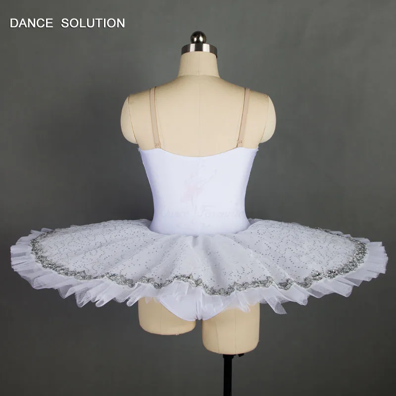Профессиональная балетная пачка белый топ из спандекса с серебряной отделкой