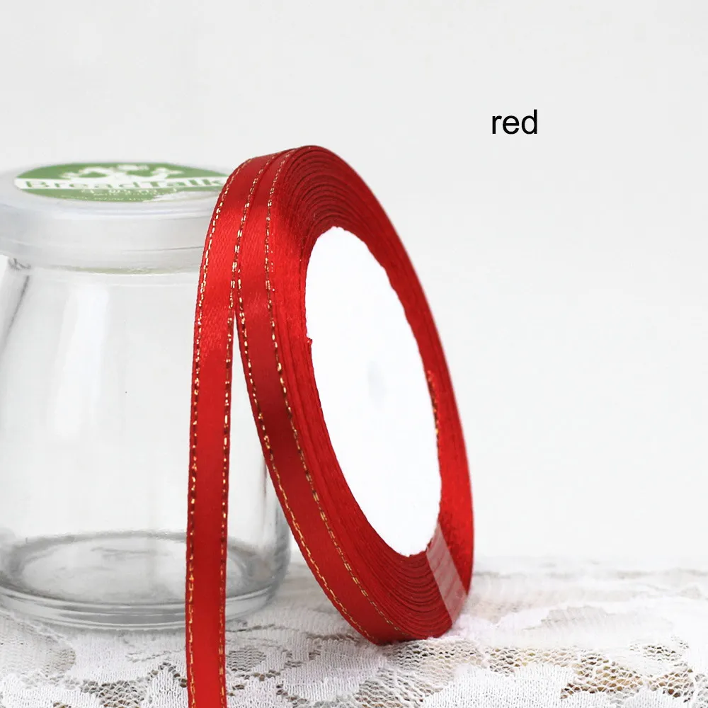 red 25 ярдов атласная лента 6 мм Золотая корсажная лента для кромки ленты DIY для упаковки подарков Свадебные украшения принадлежности для скрапбукинга - Цвет: red