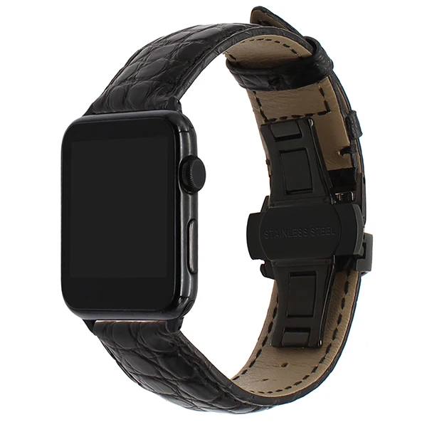 Ремешок из натуральной крокодиловой кожи для iWatch Apple Watch 38 мм 40 мм 42 мм 44 мм серия 5 4 3 2 1 ремешок с застежкой-бабочкой