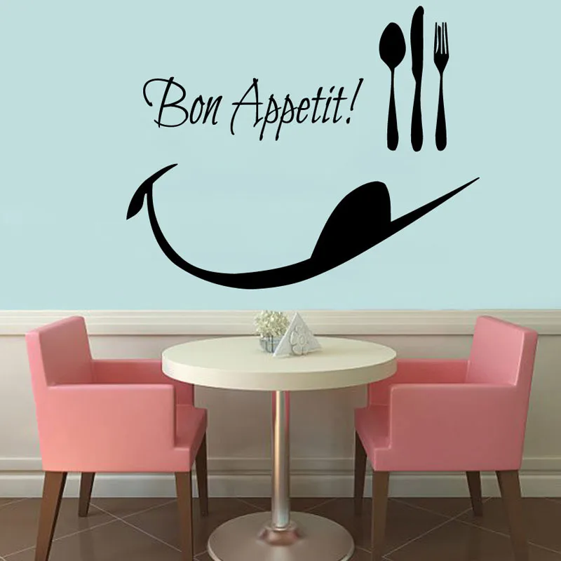 

ZOOYOO Bon Appetit Spoon Folk Wall Decals Decor Removable Vinyl Wall Stickers Waterproof Kitchen Decoration