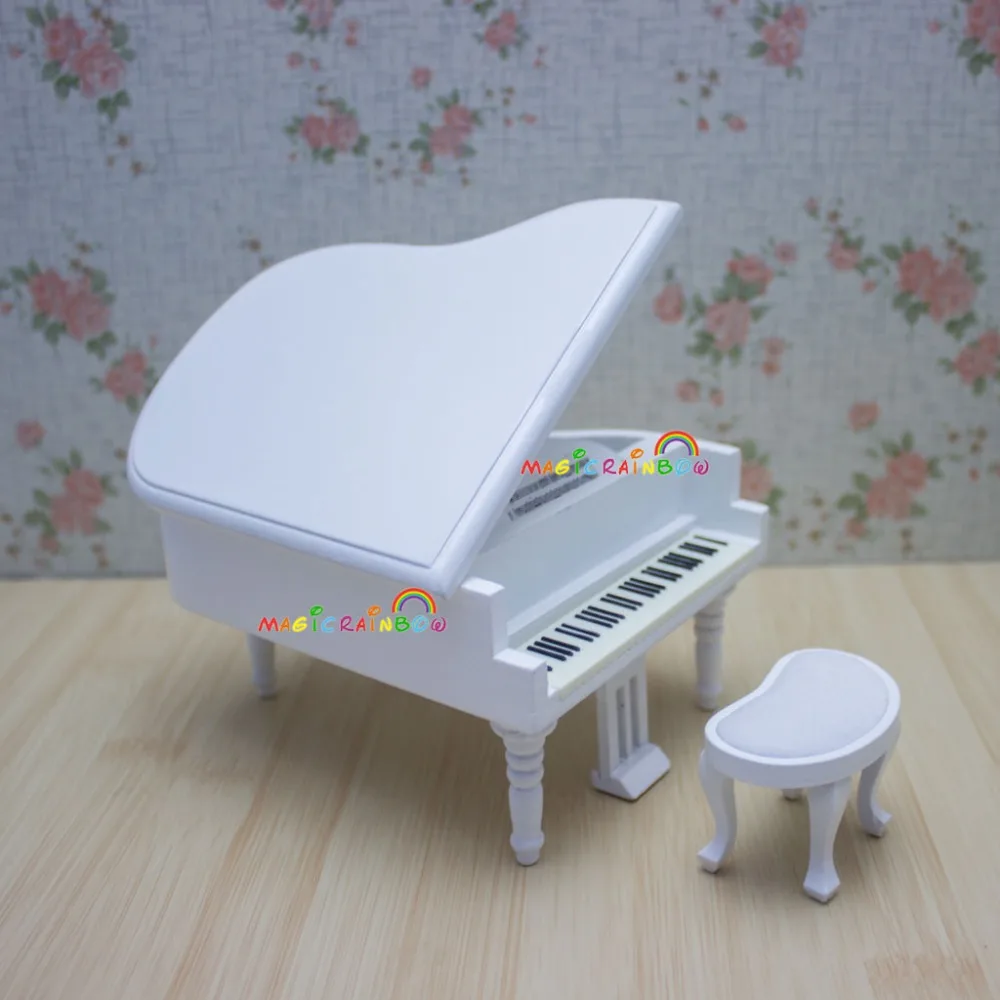 1:12 Масштаб кукольная мебель миниатюры фортепиано Pianoforte игрушечной модели белый стул