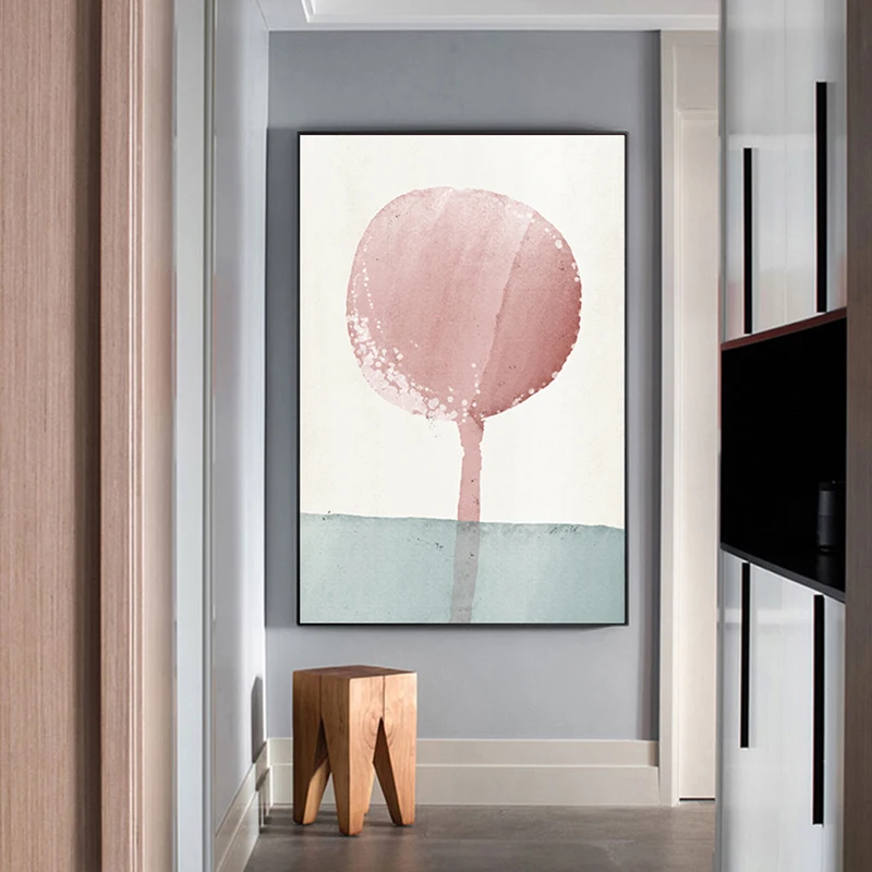 Абстрактный постер и печать на зеленой стене Скандинавская картина розово