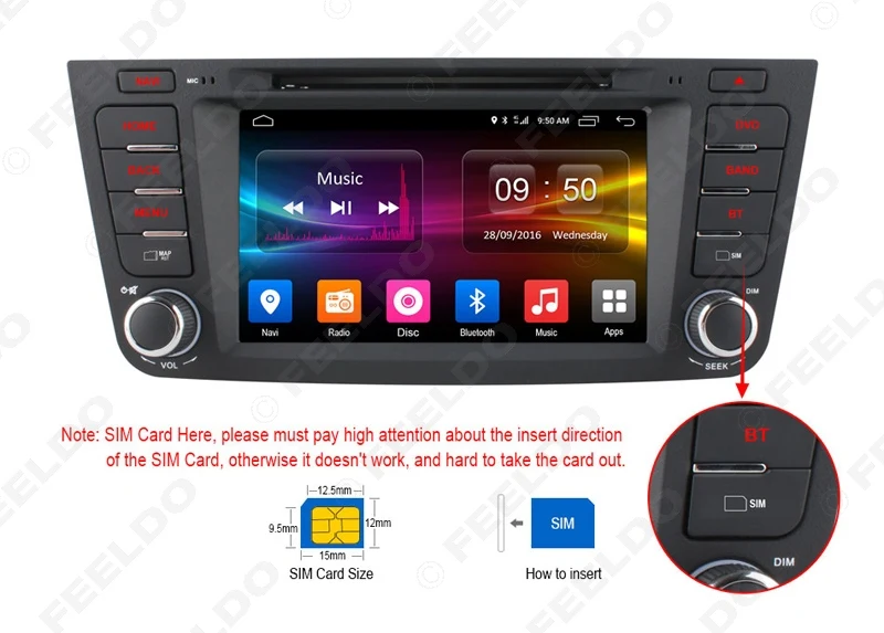 FEELDO 7 &quotAndroid 6 0 (64 бит) DDR3 2G/16G/4G LTE четырехъядерный автомобильный DVD GPS радио