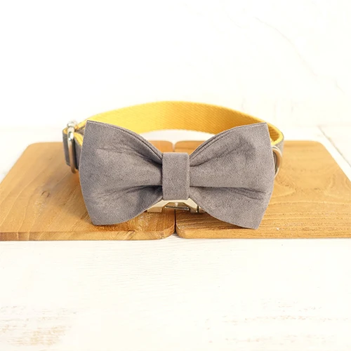Dog Collar Bow Tie MUTTCO розничная самодизайн лазерная гравировка ошейник для собак серое покрытие желтый ручной работы Выгравированный ошейник и поводок UDC026 - Цвет: Dog Collar Bow Tie