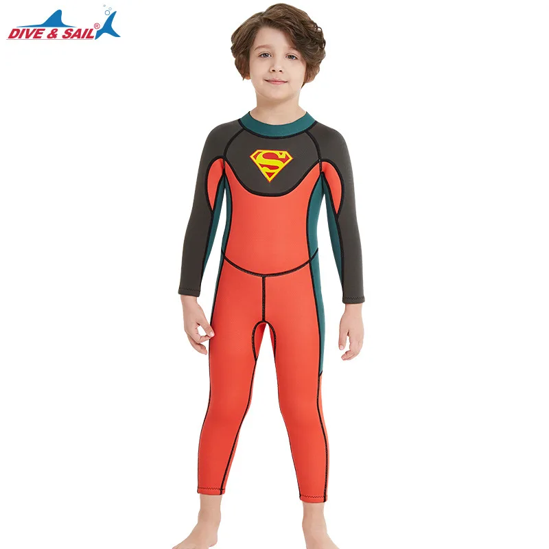 orange long sleeve 2,5 мм Детский костюм для дайвинга короткий солнцезащитный костюм для подводного плавания цельный гидрокостюм детская теплая пляжная одежда женский купальник для серфинга - Цвет: orange long sleeve