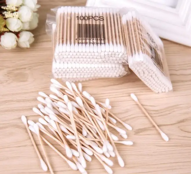 100 шт./лот женские ватные палочки для макияжа с двойной головкой деревянные