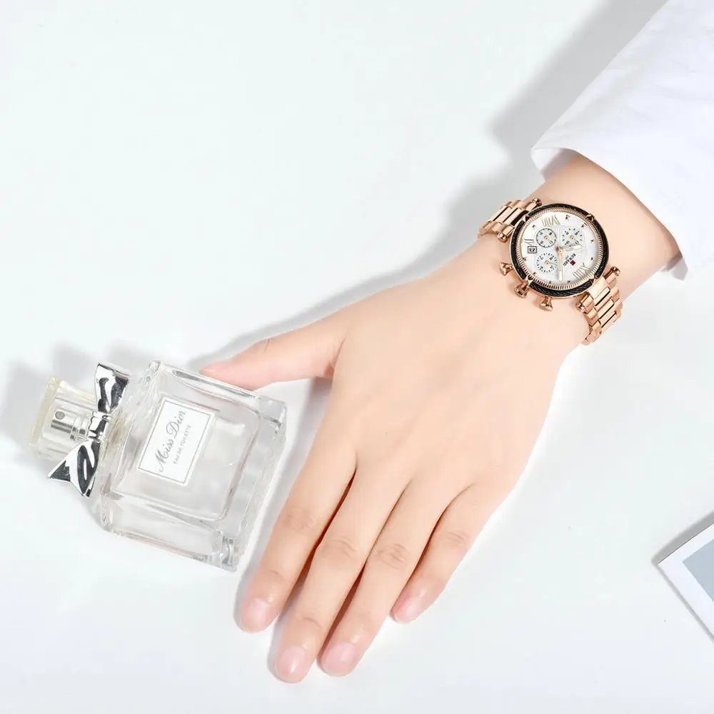 Награда Повседневное платье розовое золото часы женские кварцевые хронограф