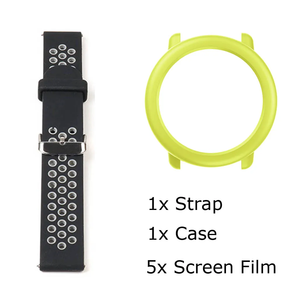 BlackGrey-LigthGreen 7/лот для Xiaomi Huami Amazfit Pace ремешок для часов браслет силиконовый Pulsera Correa Защитная пленка для экрана Pantalla - Цвет: BlackGrey-LigthGreen