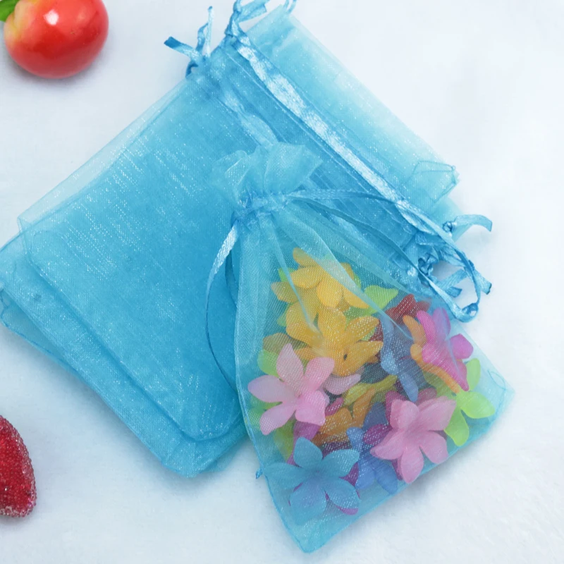 

Wholesale 500pcs High Quality 9x12cm Small Organza Bag Lake Blue Color Wedding Gift Candy Bags Jewelry Package Pouch