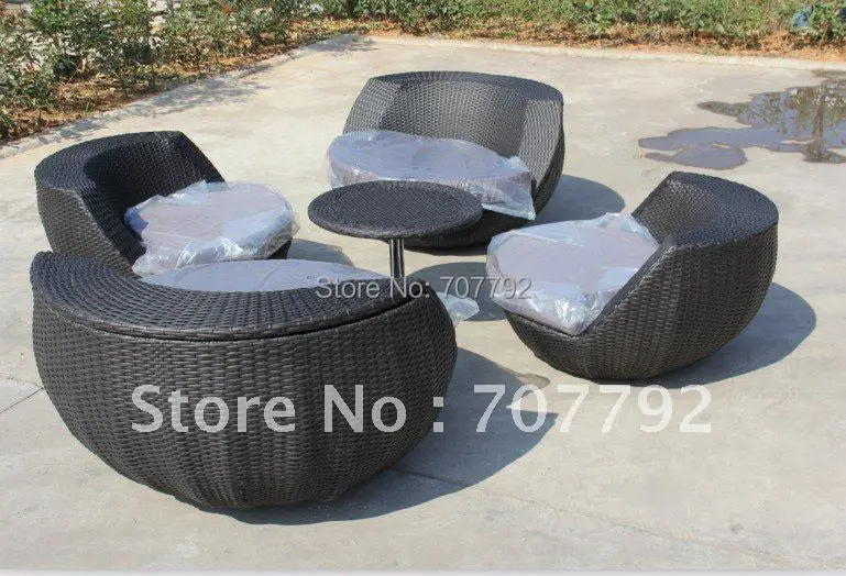 Новый дизайн современный уличный компактный набор из синтетического ротанга для