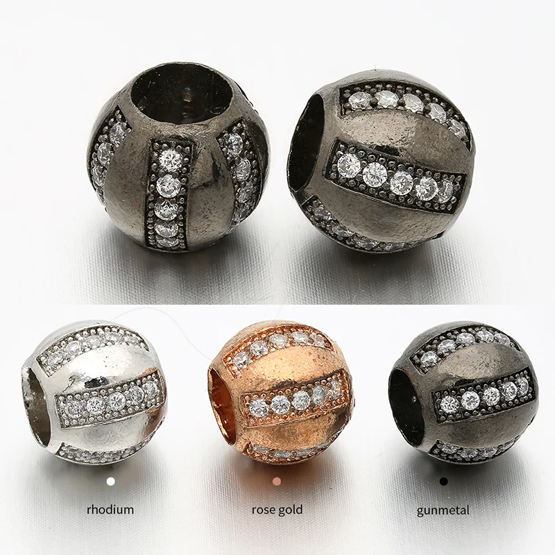 11mm*10mm spherical large hole beads brass micro-inlaid zircon CZ connector accessories for DIY making bracelet necklace Jewelry | Украшения