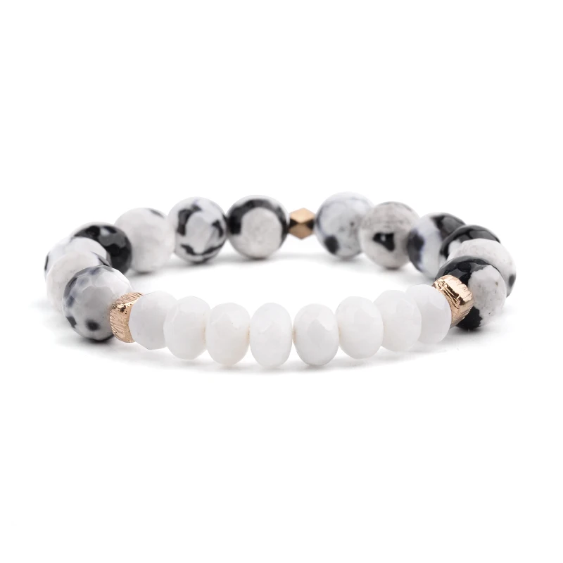 5-Black Dot Jasper Boho натуральный драгоценный камень женские браслеты с подвесками Белый Howlite настоящий Агат вены дракона хрустальный шар стекло струны бусины браслет BC314 - Окраска металла: 5-Black Dot Jasper