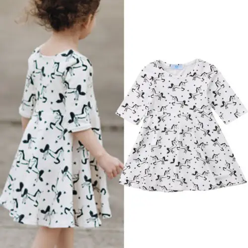 Unicorn Toddler Kids Baby Girls Princess Long Sleeve Party Prom Wedding Tutu Dress | Детская одежда и обувь