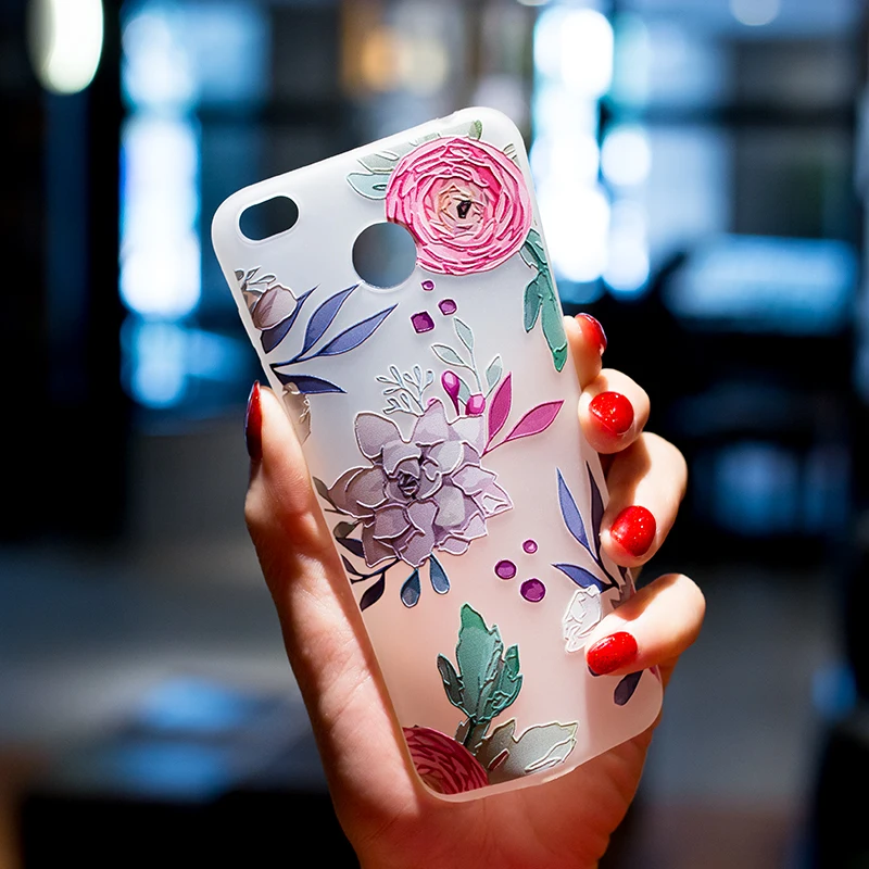 Phone Case For Xiaomi Redmi 4X 4A Note 5A 3D Relief 5X A1 TPU Silicone Flowers Cell Cases |