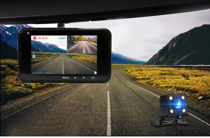 Bluavido 3 дюймов Видеорегистраторы для автомобилей Камера ADAS Full HD 1080P WDR(широкий динамический диапазон) видеорегистратор ночного видения с 720P заднего Камера видео Регистраторы петля Запись