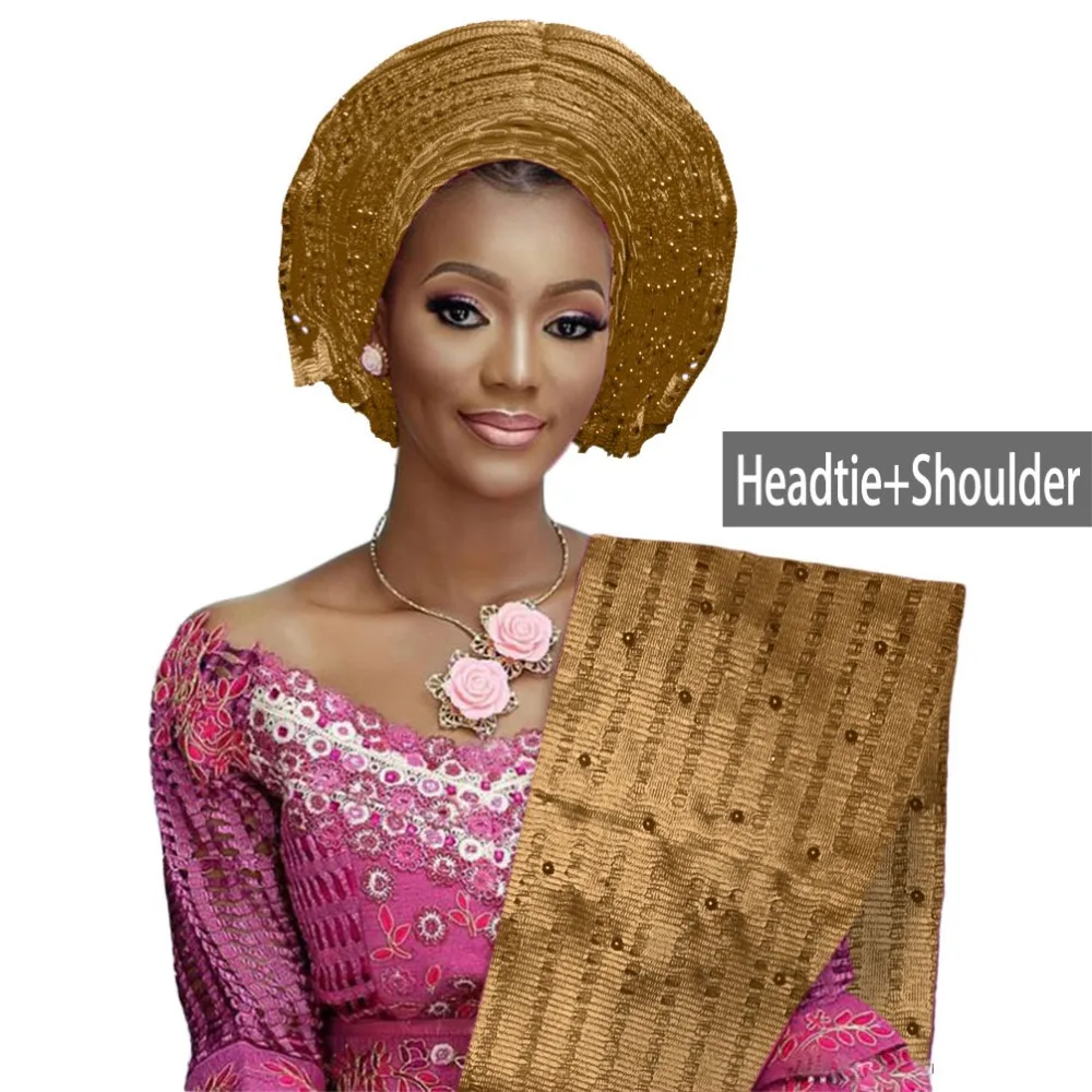 Головной убор для вечерние Авто gele головной женщин Африканский aso oke из бисера с