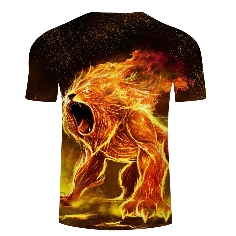 Fire Lion 3D Футболка мужская футболка Harajuku Повседневная с принтом Топ коротким