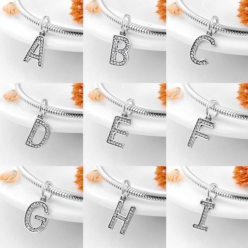 Подвеска pandora, серебро 925, браслет, настоящее 925 пробы, серебряный, модный, с буквами A to Z, очаровательный Бисер для изготовления ювелирных изделий