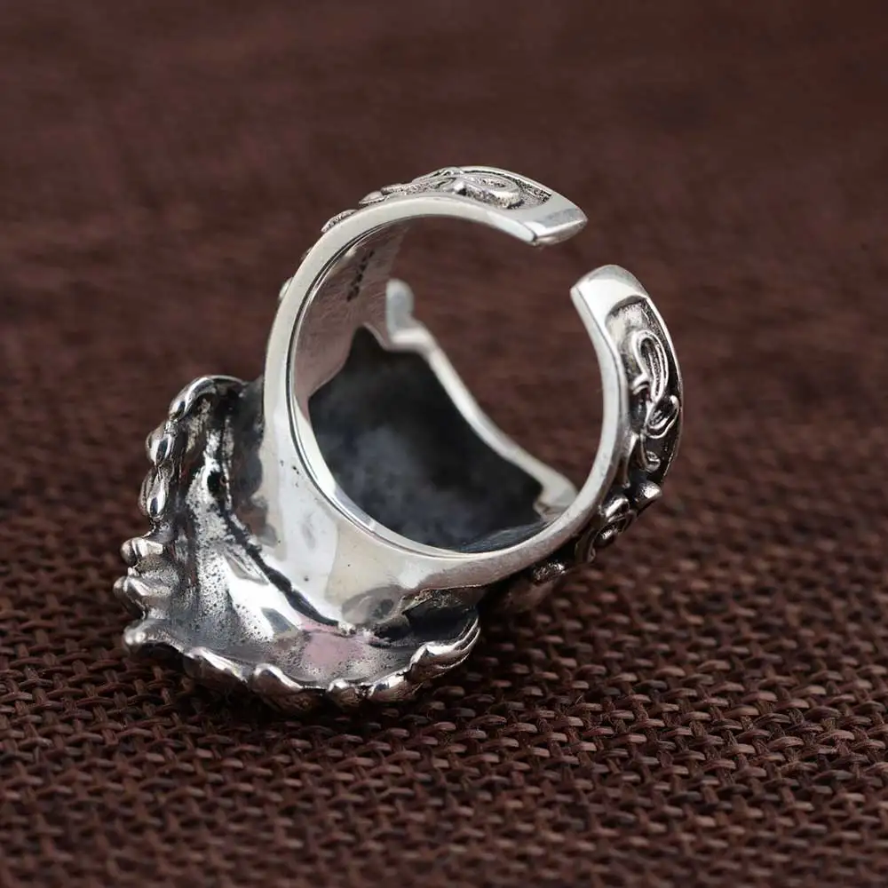 FNJ 925 Silver Skeleton Ring Skull New Fashion S925 Sterling Thai Silver Rings for Men Jewelry Adjustable Size