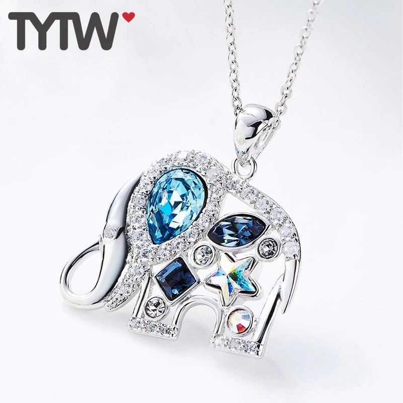 TYTW S925 Серебряный женский кулон ожерелье на заказ слон круглое сердце Австрийские