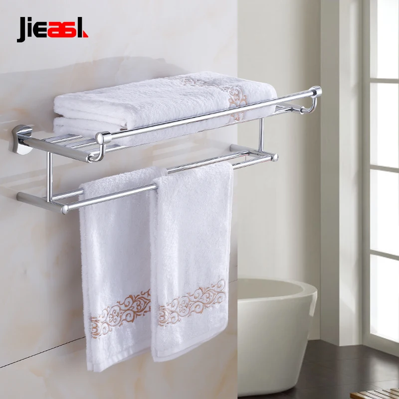 Настенная вешалка для полотенец Jieshalang ванной комнаты с двойным хромовым