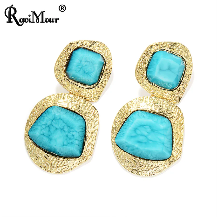 RAVINOUR Punk Dangle Earrings for Women Gold Big Geometric Resin Long Oorbellen Fashion Indian Earings Vintage Jewelry Dropship | Украшения