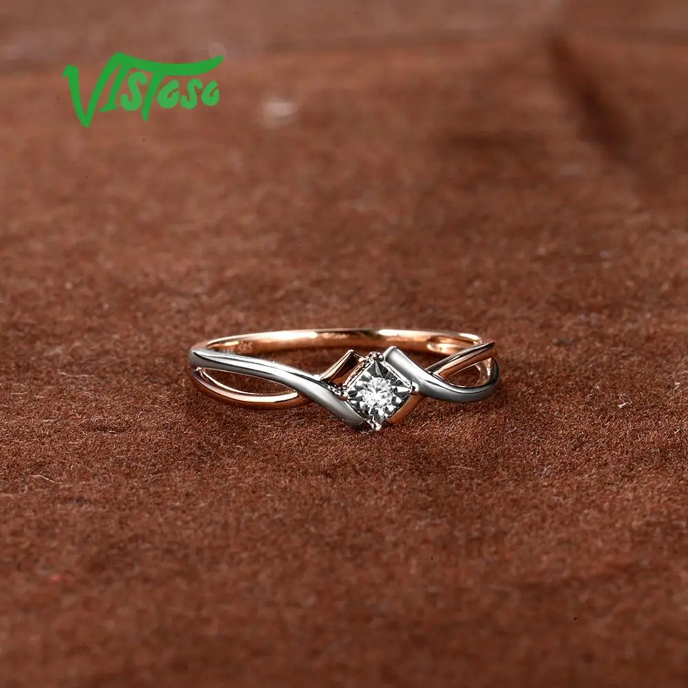 VISTOSO Pure 14K 585 двухцветное Золотое Сверкающее иллюзионное кольцо с бриллиантами для женщин, юбилейное модное ювелирное изделие