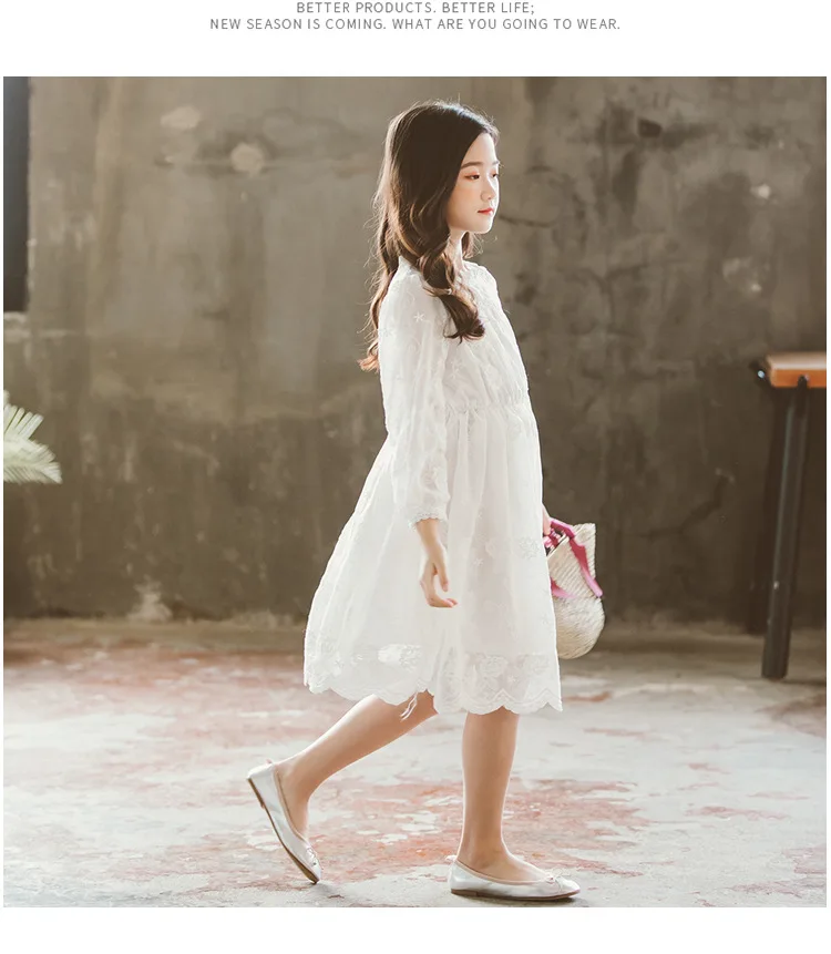 Кружевное платье для девочек летнее праздничное белое принцессы с вышивкой