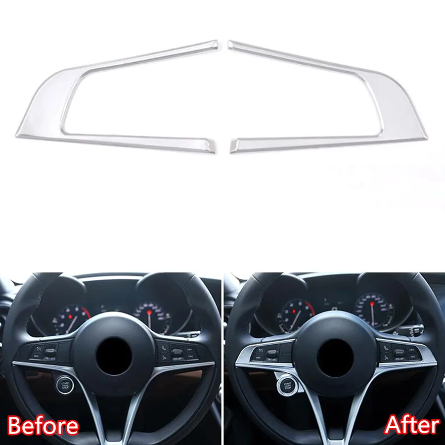 

YAQUICKA 2Pcs/setCar Steering Wheel Switch Button Trim Strip Sticker For Alfa Romeo Giulia Stelvio 2017 LHD Interior Car-styling
