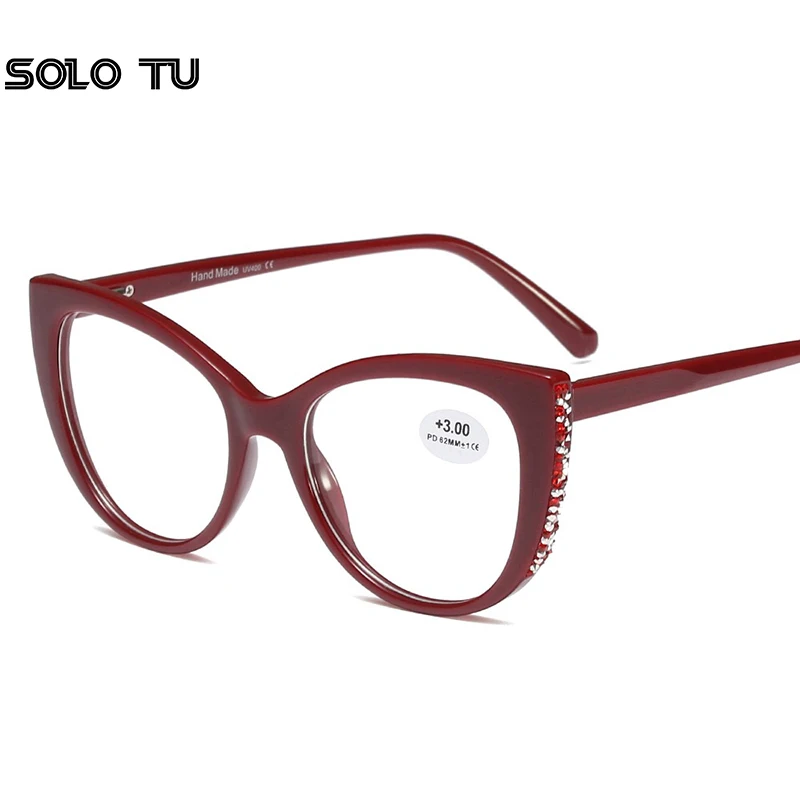 Стразы очки для чтения женские кошачий глаз мужские форма градусов 50 + 100 150 200 250 300
