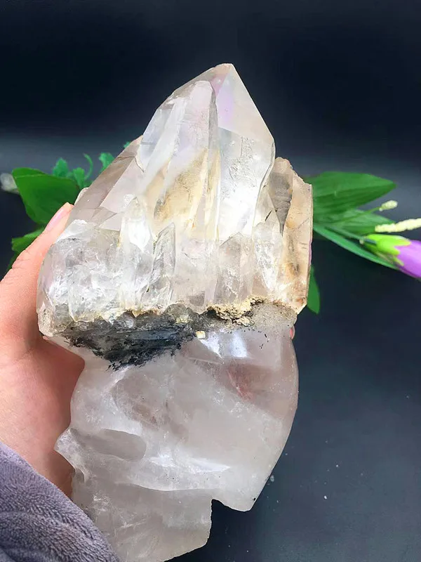 

1293 grams of natural quartz crystal white crystal cluster skull decorative furnishings