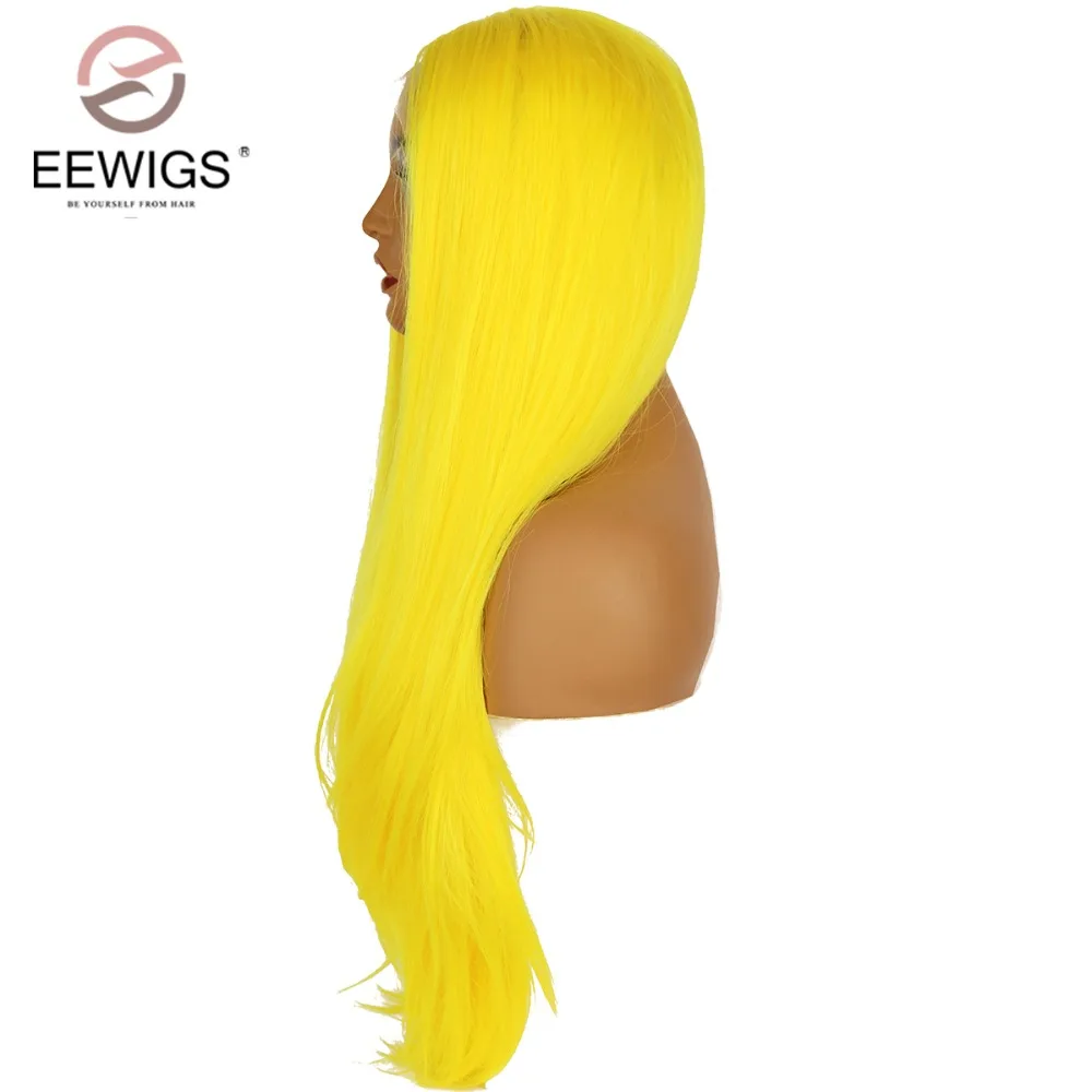 EEWIGS, парик для косплея, ручная вязка, натуральный, прямой, желтый, парик, без клея, термостойкие волосы, синтетические парики на кружеве для женщин