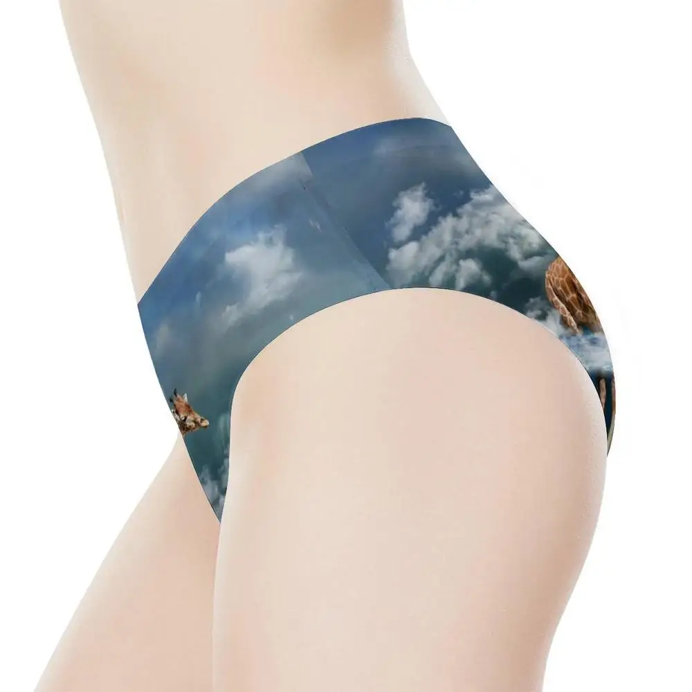 Женские бесшовные трусики с 3D принтом Жираф удобные со средней посадкой нижнее