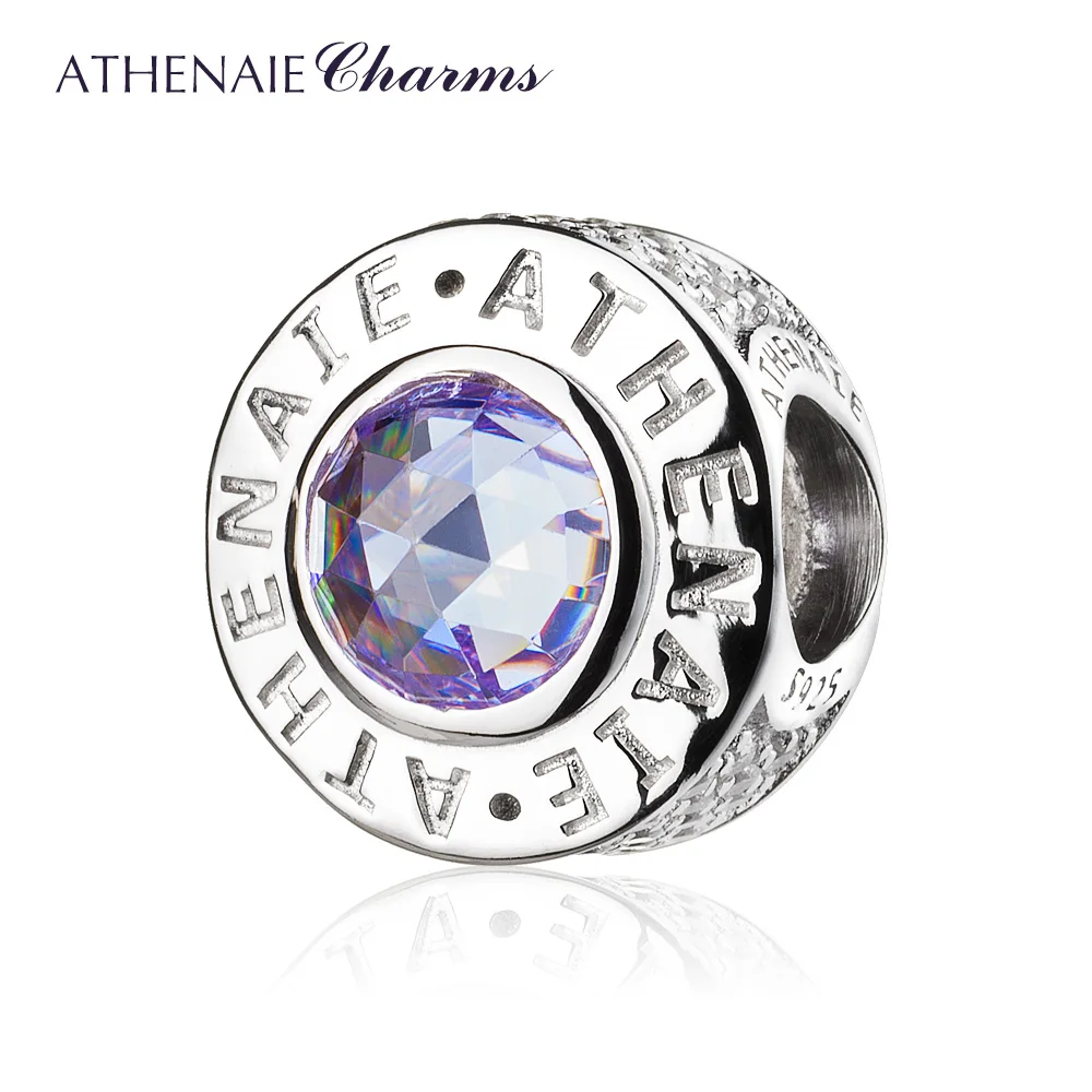 

ATHENAIE 925 Sterling Silver 4 Colors Crystal Radiant Pave Purple CZ Bead Fit All European Charm Bracelet Authentic Jewelry Gift