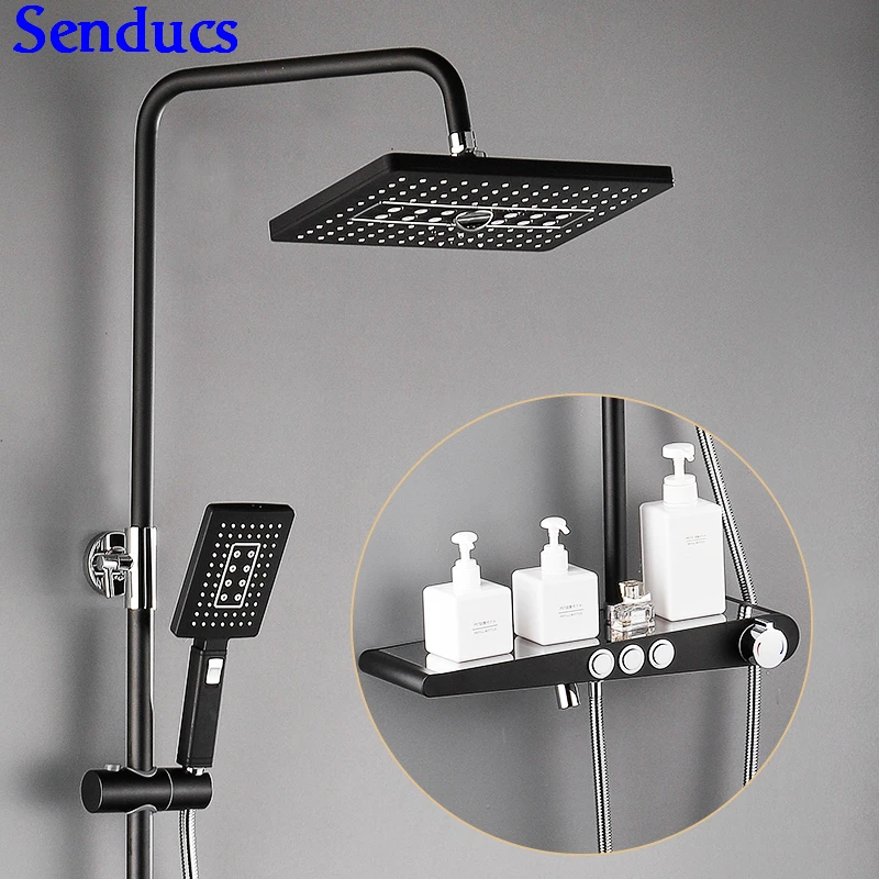 Термостатический смеситель для душа Senducs черный комплект из высококачественной