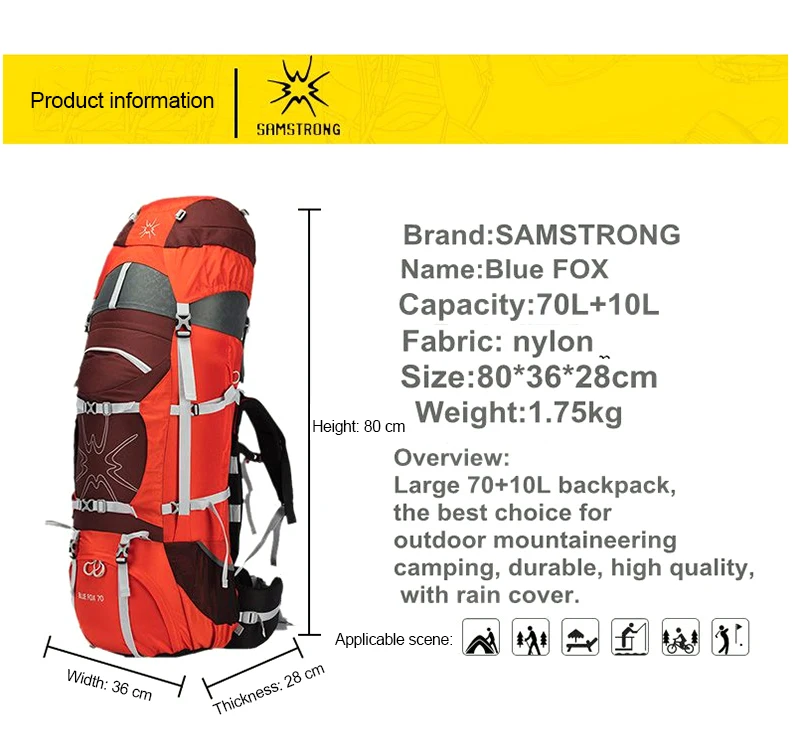 SAMSTRONG 70L походные альпинистские Рюкзаки Большой Вместительный дальний рюкзак большая уличная сумка нейлоновая профессиональная альпинистская сумка