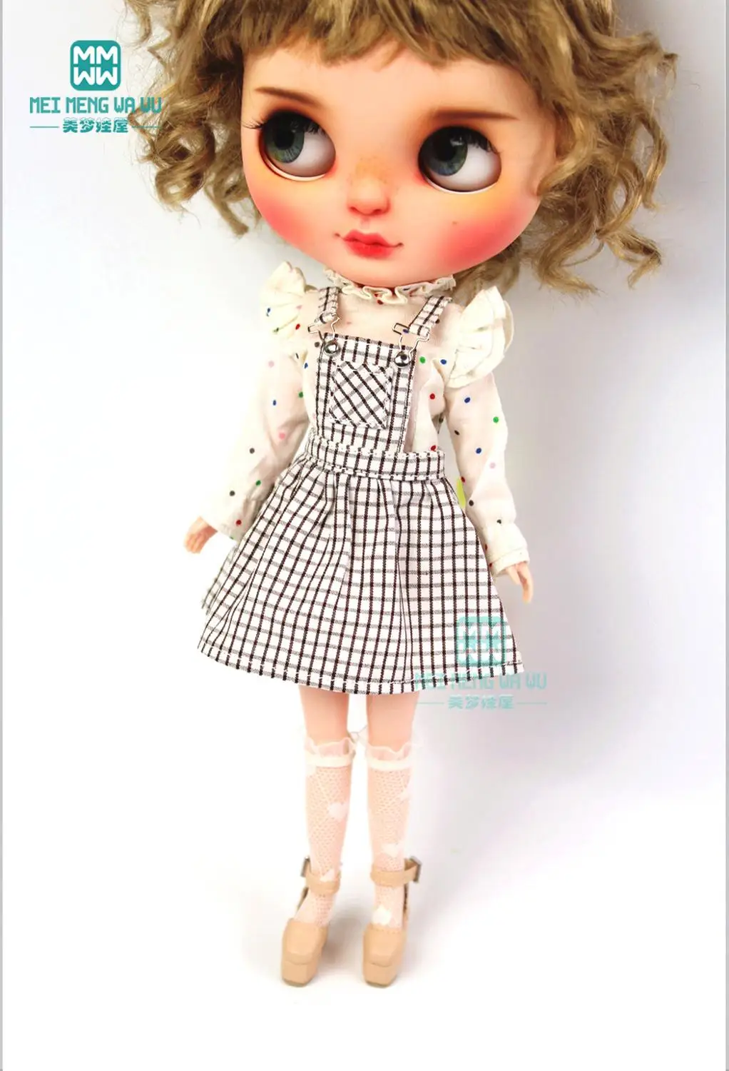 Модная синяя клетчатая юбка на бретелях рубашка для 28 30 см Blyth Azone 1/6 аксессуары