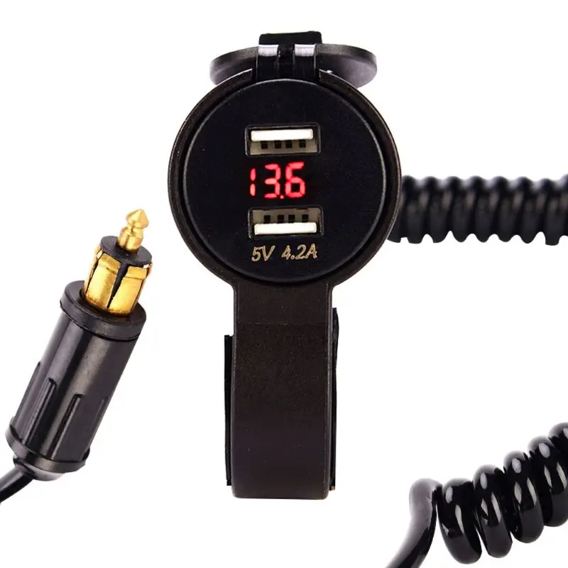 12V 24V Dual USB 2.1A зарядное устройство с светодиодный вольтметр пружинный кабель