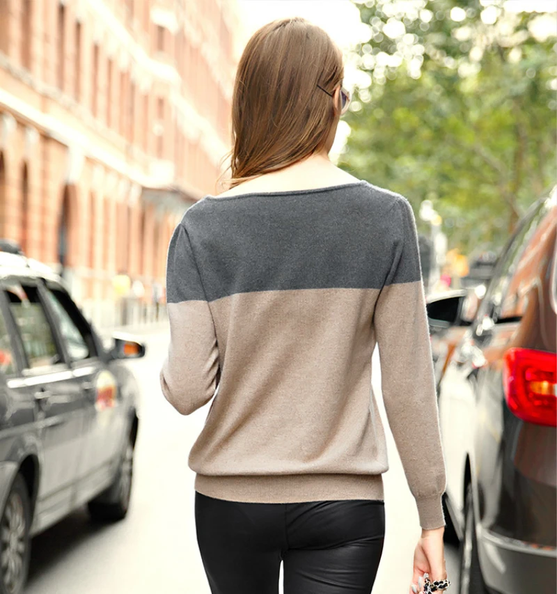 Женский кашемировый свитер с длинным рукавом и вырезом лодочкой теплый модный