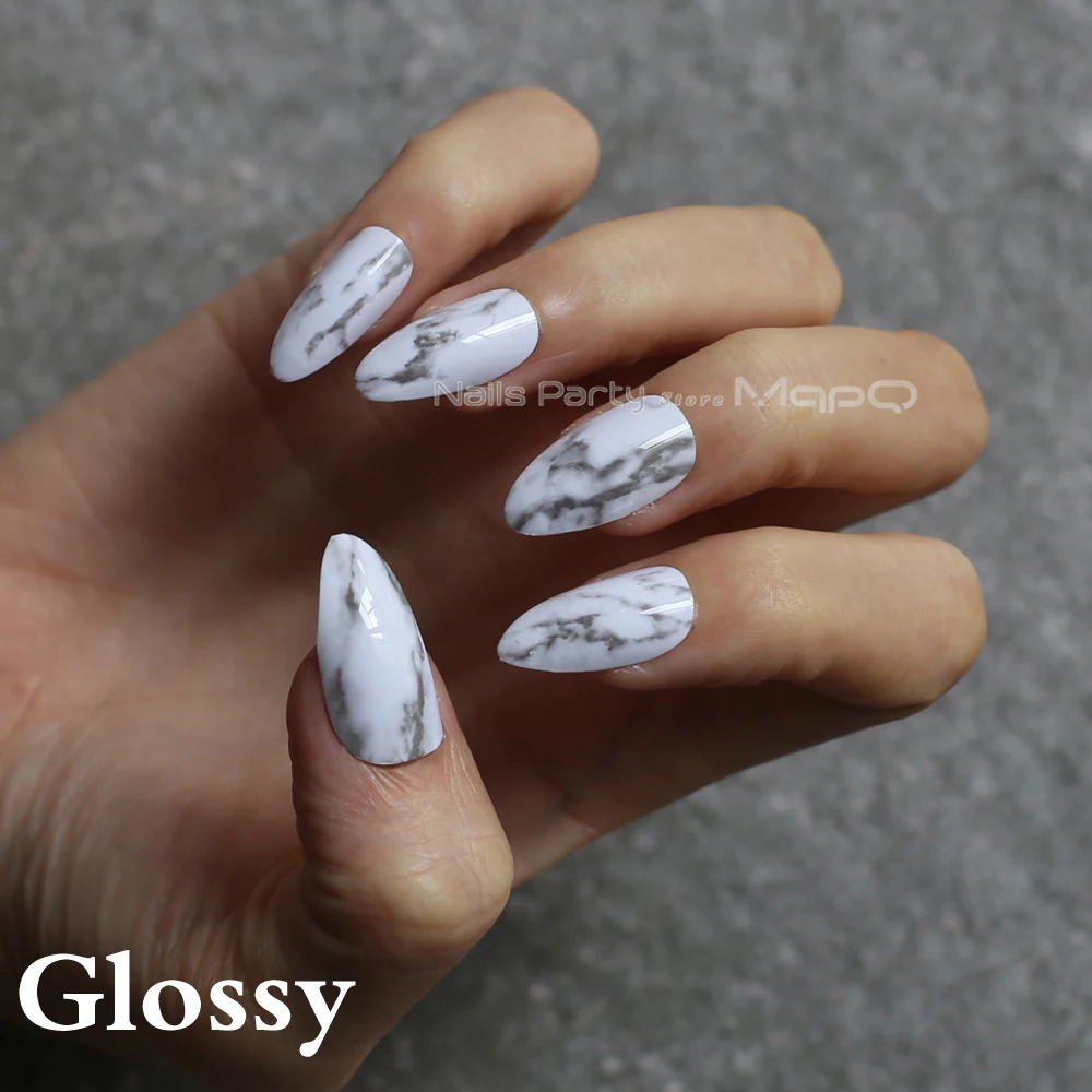 Marble stiletto nails белый черный Сделай Сам легко подобрать 24 шт серый глянцевый мрамор поддельные ногти/матовая OPP сумка настраиваемая коробка средняя