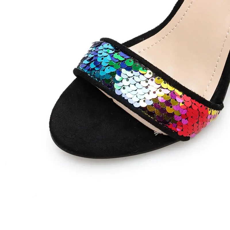 Женские сандалии с пряжкой и открытым носком летняя Блестящий Сияющий Радужная