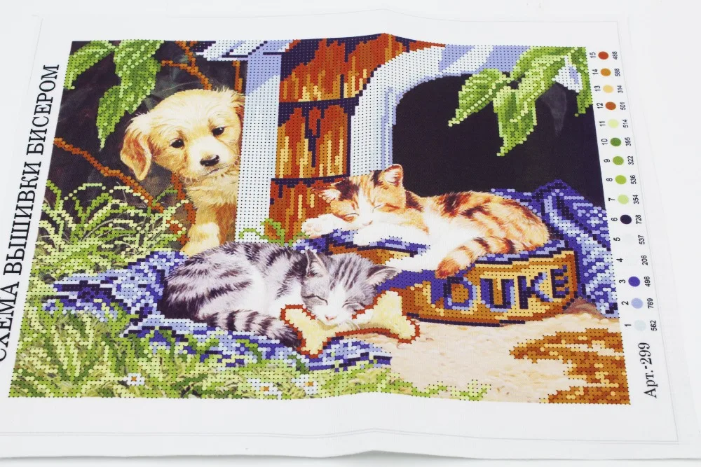 Рукоделие вышивка бисером своими руками собака и кошка Женская Точная печать
