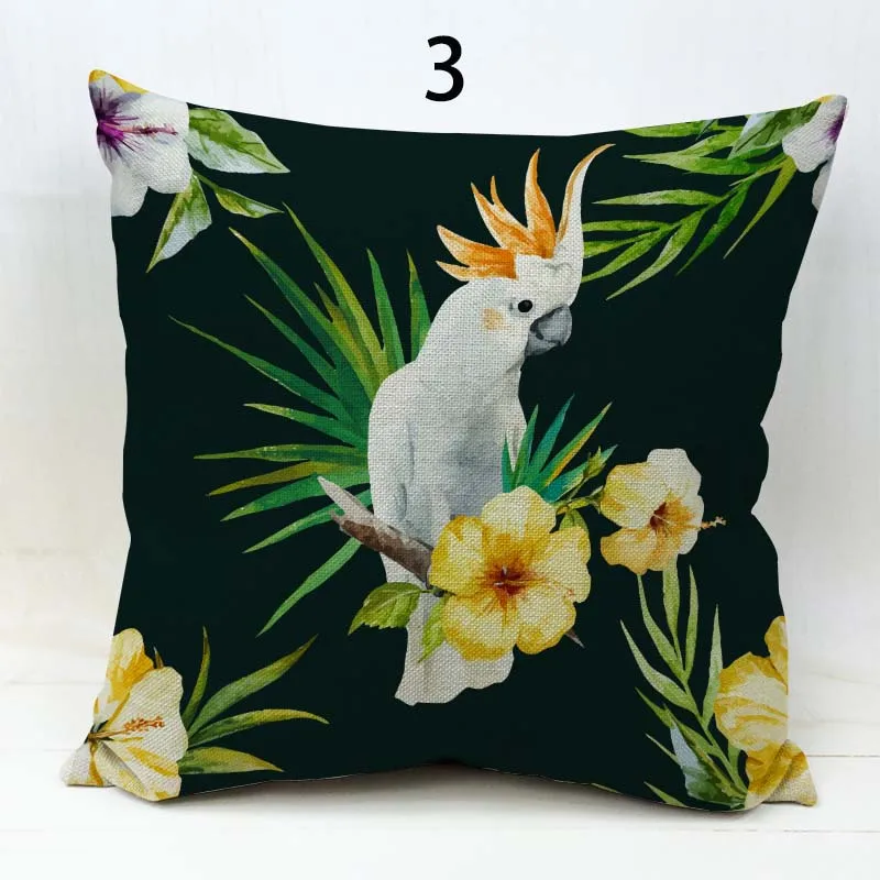 Тропические растения накидки на подушки цветы Тукан попугай Розовый фламинго