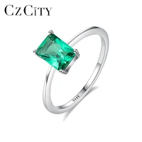 czcity fashion luxury big emerald wedding rings for women 100 925 silver sterling rings female brand jewelry accessories gifts