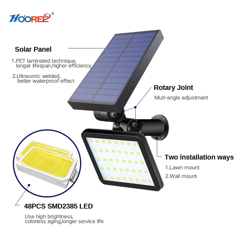 

HOOREE 2PCS Solar Garden Light Outdoor 48 LED luz Solar Lamp Wall Lamp Waterproof IP65 Super Bright Solar Panel Light Green