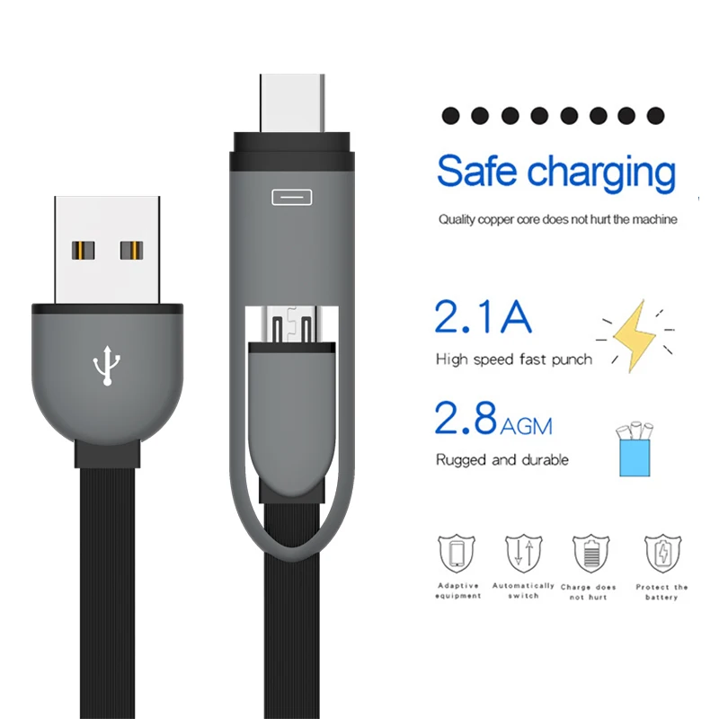 OATSBASF 2 в 1 Тип C/Micro USB кабель для передачи данных samsung s9 plus xiaomi 6x huawei p20 lite c выдвижной