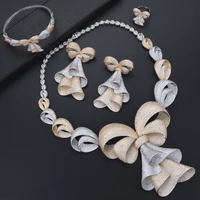 larrauri 3tones luxury big bow pendant necklacebangleearringsring jewelry sets for women bridal wedding party accessories