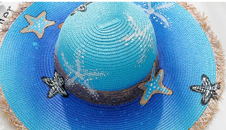 Модная ручная роспись Морская звезда Солнцезащитная Шляпа Пляжная летняя соломенная шляпа для маленьких девочек Солнцезащитная шляпа мама шапки для дочерей WT429