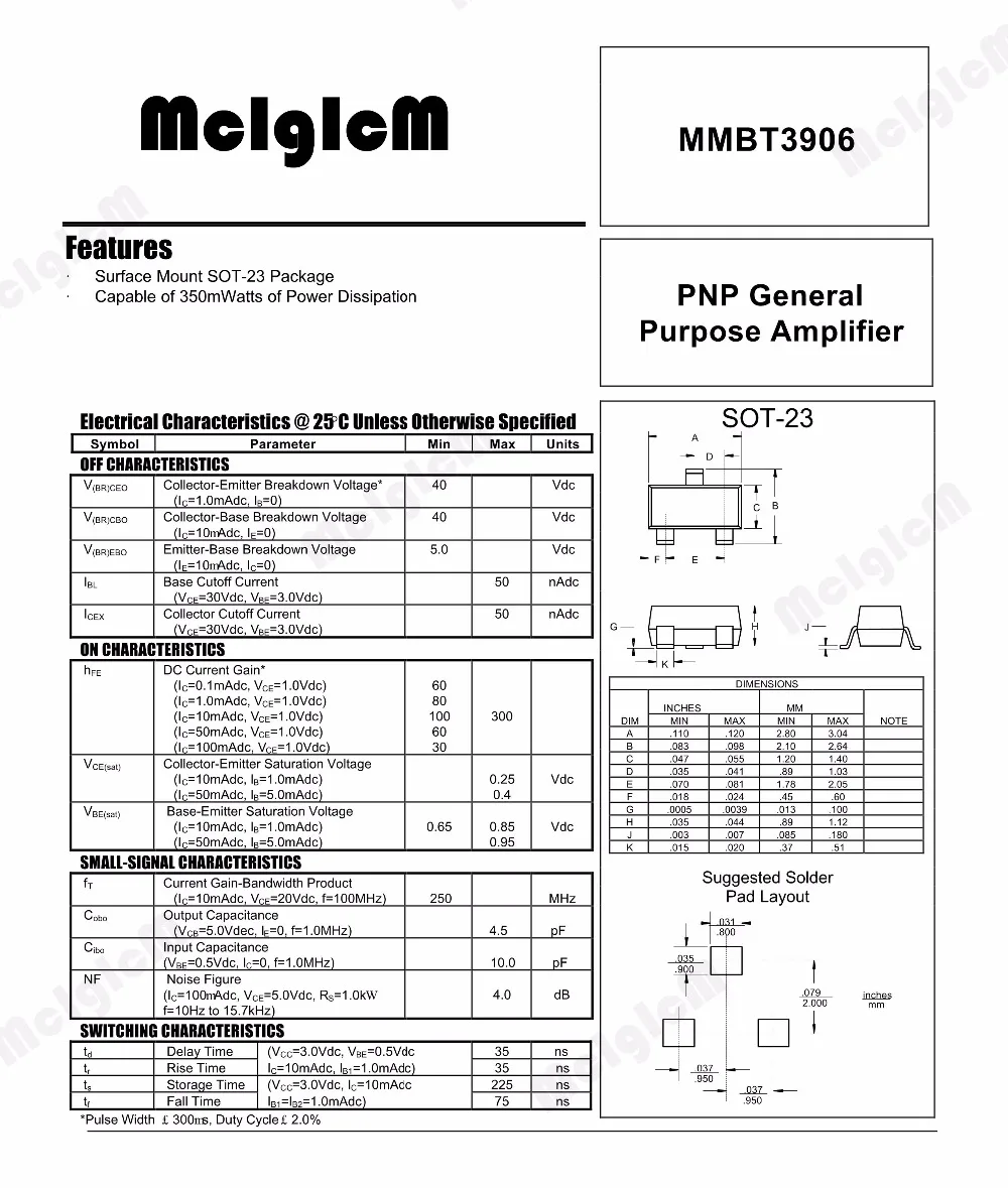 MCIGICM MMBT3906 3000 шт оригинальные детали интегральной схемы MMBT3906LT1G MMBT3906 2N3906 SOT23